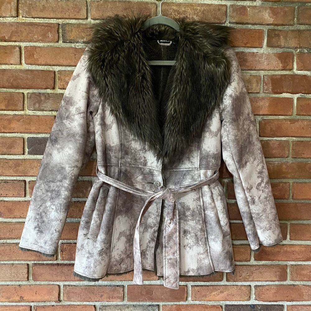 Allen B by Allen Schwartz Faux Suede Fur Jacket Brown Large